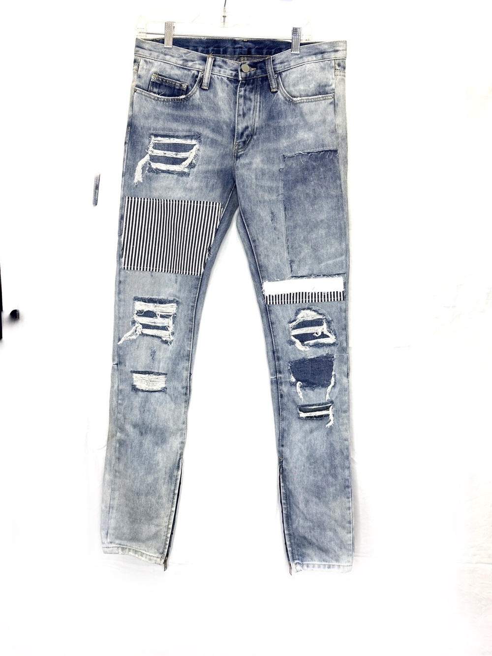 MNML M74 Light Blue Skinny Ripped Patchwork Jeans Size 31